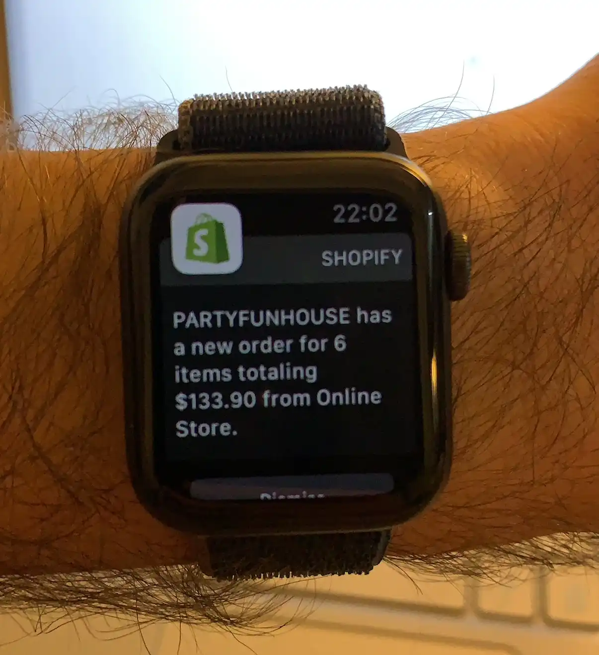 Shopify dashboard on watch